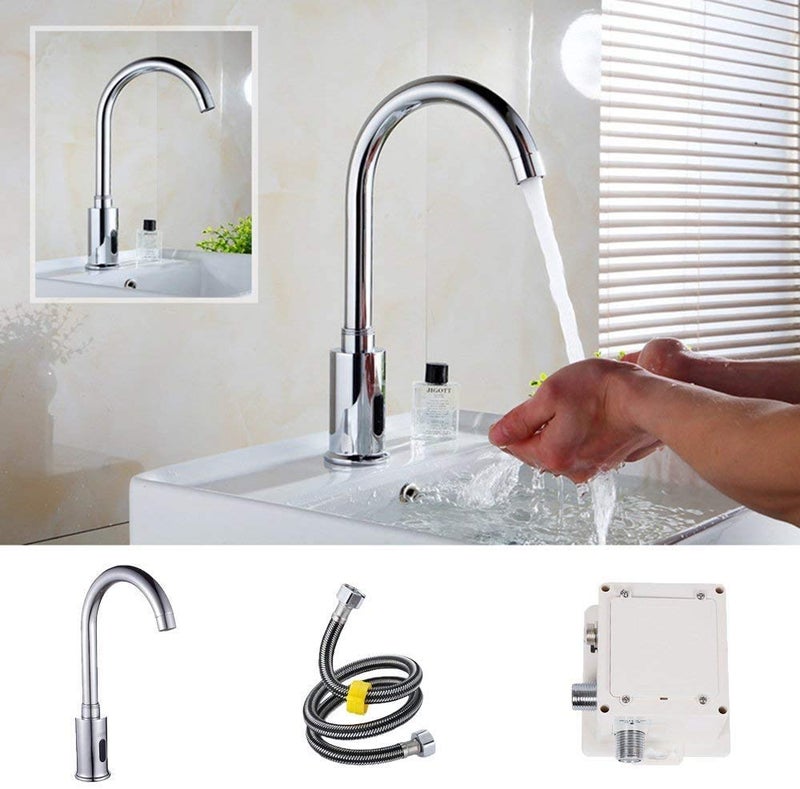 YCCUZA Automatic Faucet Chrome Touchless Kitchen Faucet Touch-Free Electric Automatic Infrared Sensor Touchless Faucet Bathroom Public Vessel Sink Faucet Motion Sensor Actived Dual Powered AC/DC - Image 2
